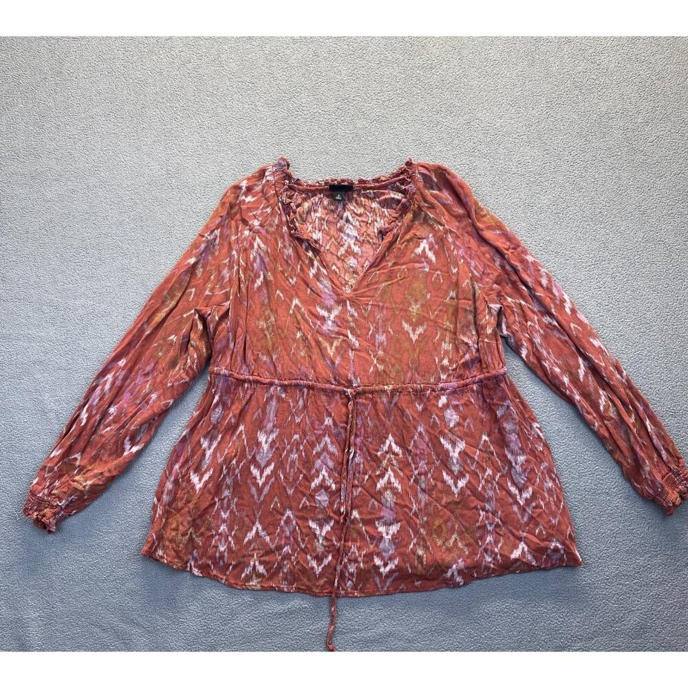 Torrid Plus Size 0 Boho Top Sleeve Tunic Tie Waist V-Neck Cuff Long Sleeve Red - Picture 10 of 10